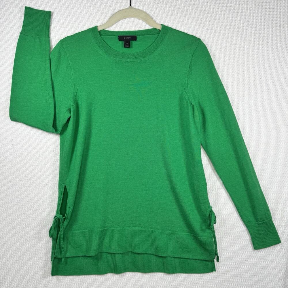 J.Crew 100% Merino Wool Sweater Women’s Medium Green Side Tie Pullover Knit - Picture 3 of 10